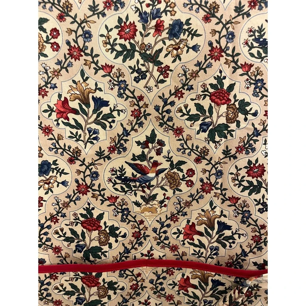 Red Blue Floral Bird Side Tie Apron, Handcrafted Kitchen Linen